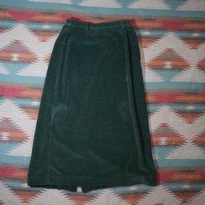 Nordstrom Womens Green Small Corduroy Long Skirt Side Zip 100% Cotton Back Slit